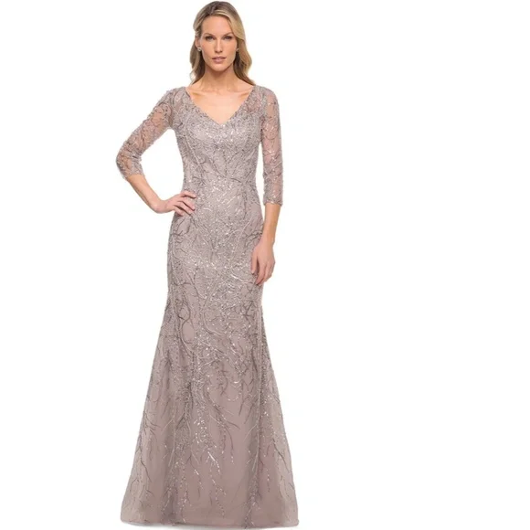 NEW LA FEMME Gray SEQUIN Embroidered MOTHER OF THE GROOM DRESS Mermaid GOWN 12 - Picture 10 of 16
